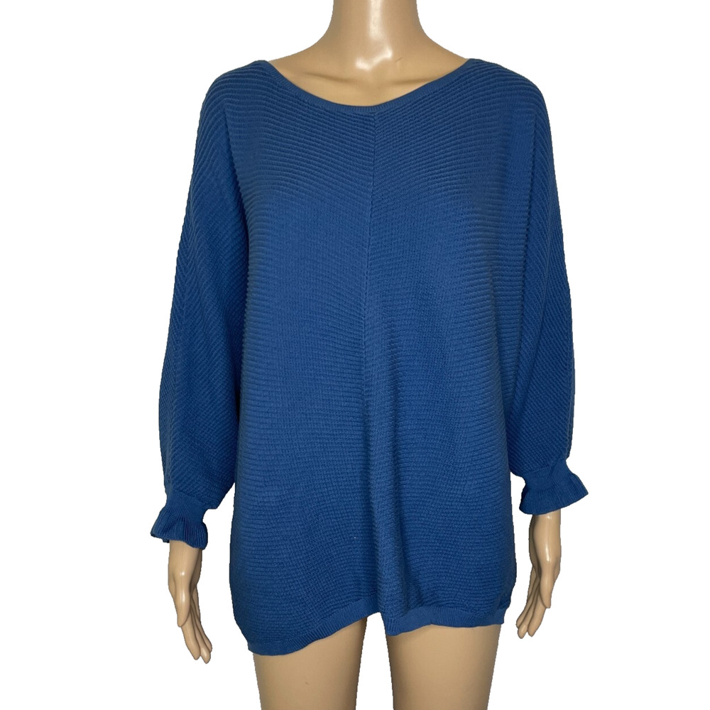 Poetry Blue Scoop Neck Textured Knit Sweater